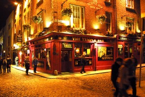 The Temple Bar Pub, Temple Bar, landscape with some people outside